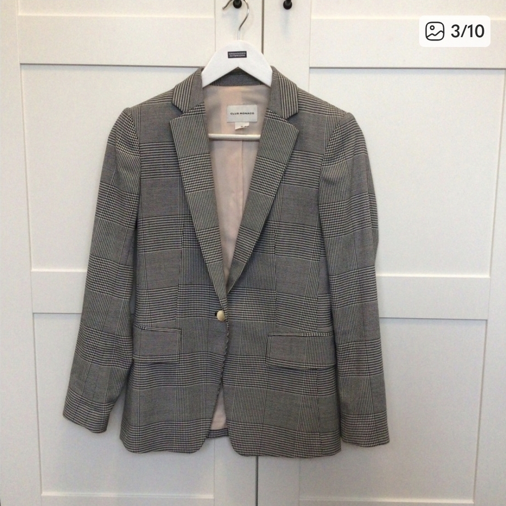 Club Monaco - Borem Blazer - Gray Plaid with Gold Button